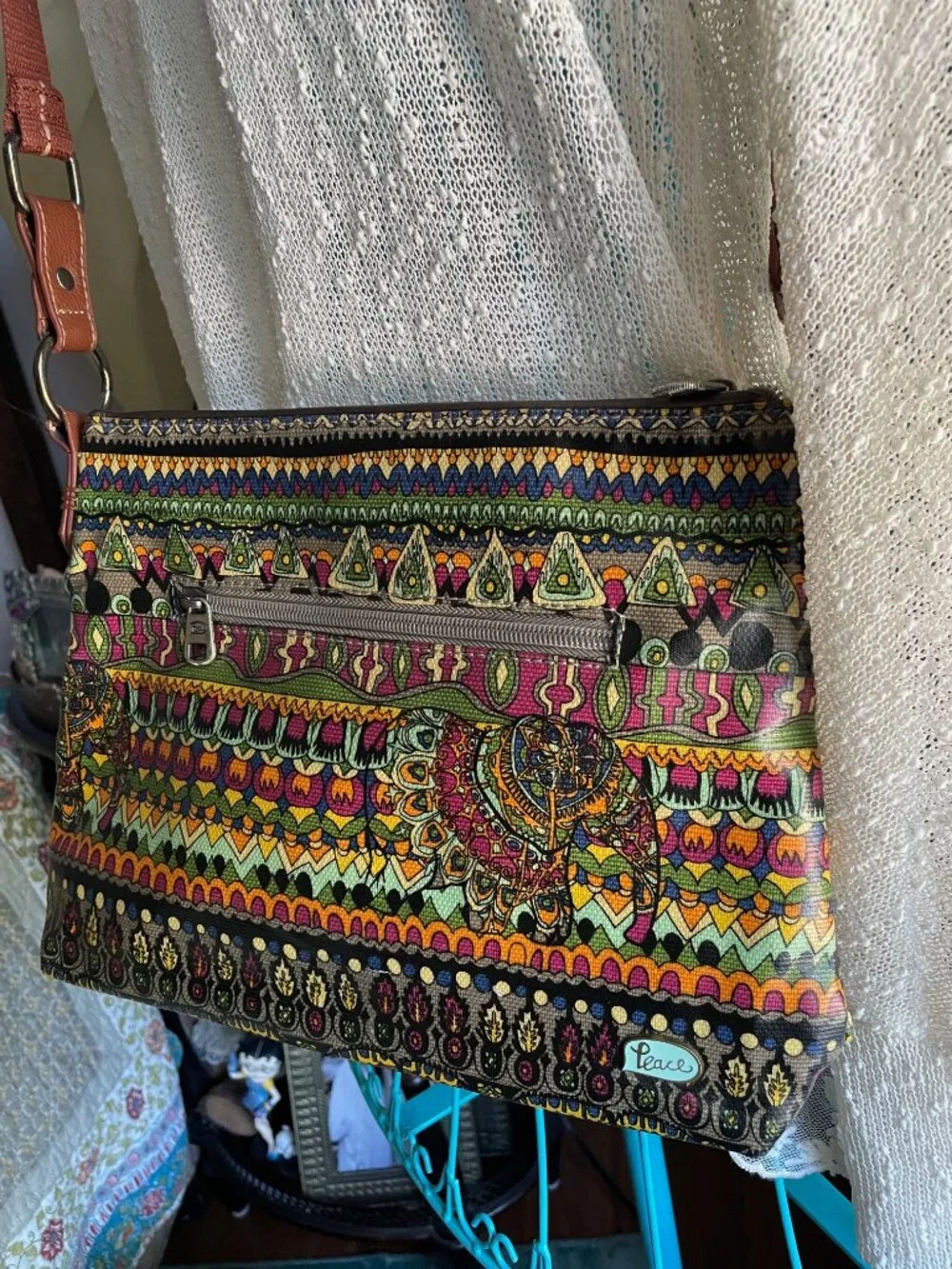 Sakroots Bohemian Peace Print Double-Zip Crossbody Bag